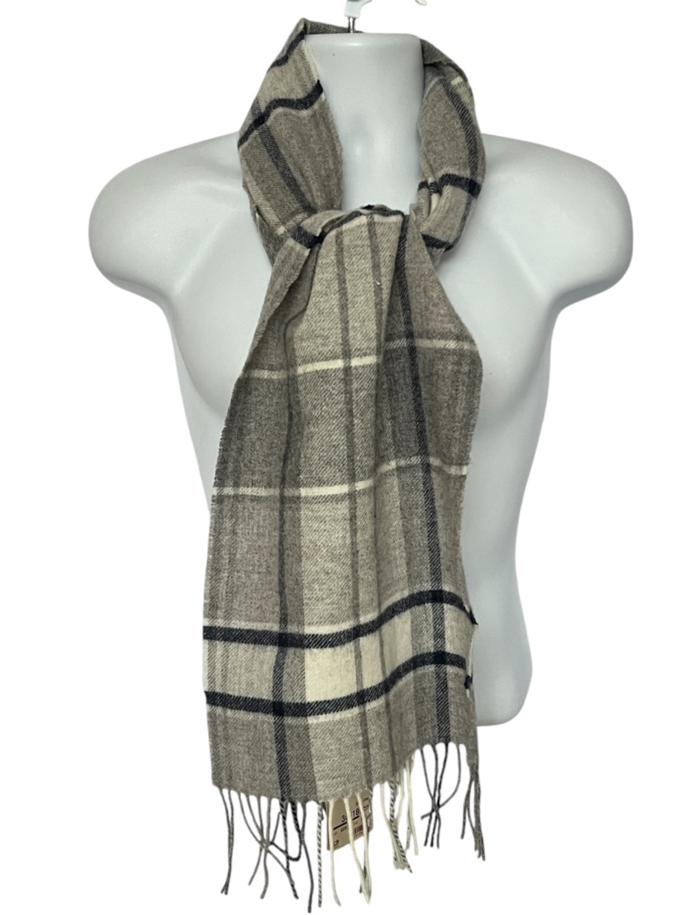 100% Wool Scarf Plaid Tartan Grey Blue Check Soft 12" x 64" Fringe NEW NWT